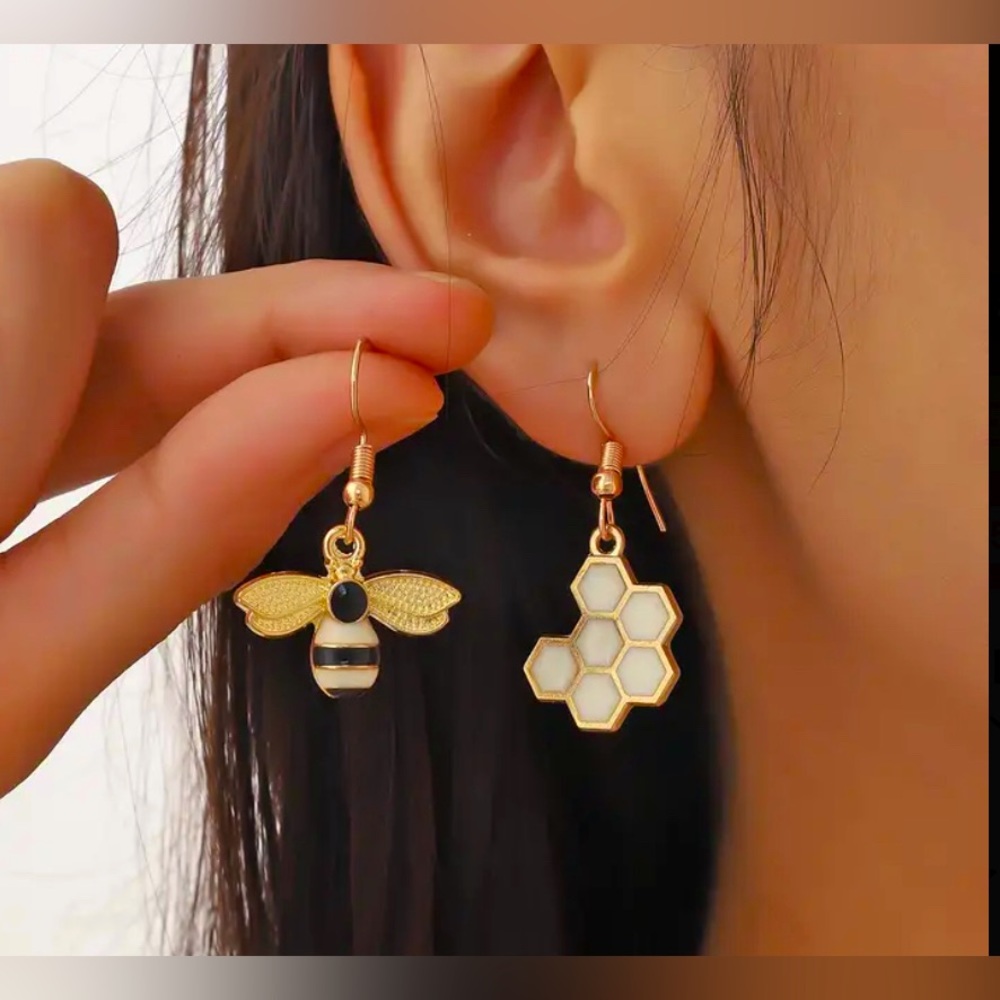 Honeycomb and Bee Dangle Earrings